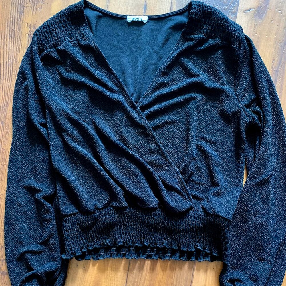 West K Black Faux Wrap Top - L